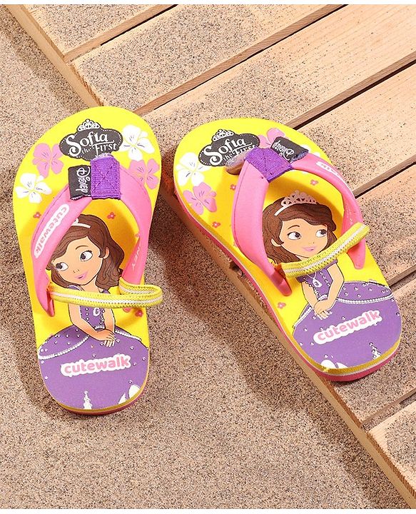Cute Walk by Babyhug Flip Flops With Back Strap Sofia The First Print - Yellow