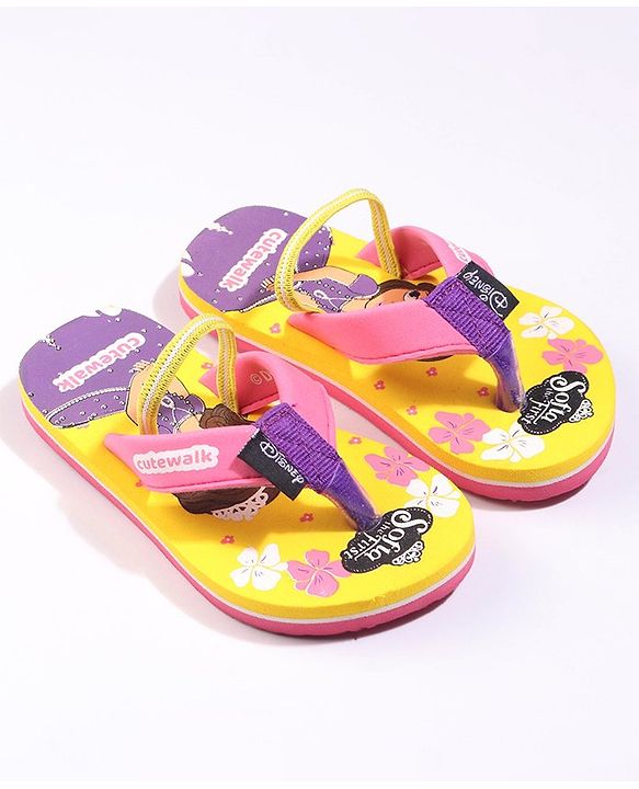Cute Walk by Babyhug Flip Flops With Back Strap Sofia The First Print - Yellow