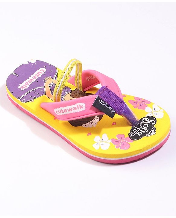 Cute Walk by Babyhug Flip Flops With Back Strap Sofia The First Print - Yellow