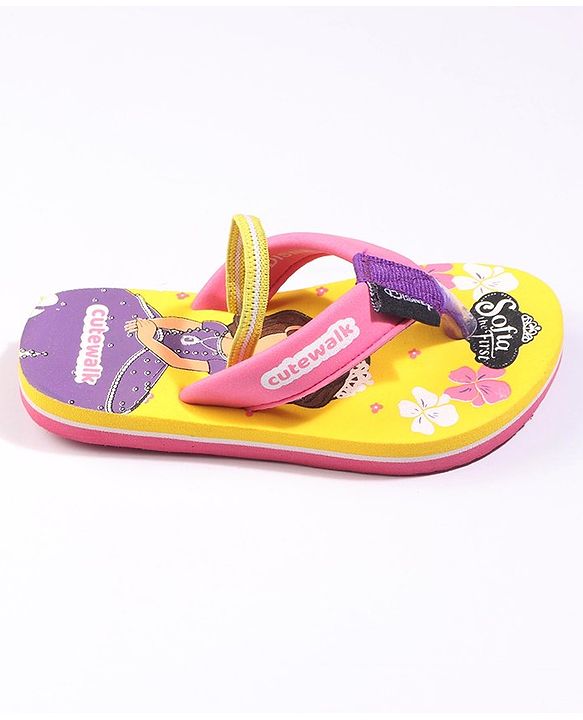 Cute Walk by Babyhug Flip Flops With Back Strap Sofia The First Print - Yellow