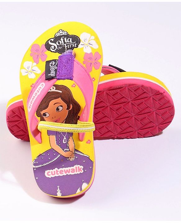 Cute Walk by Babyhug Flip Flops With Back Strap Sofia The First Print - Yellow