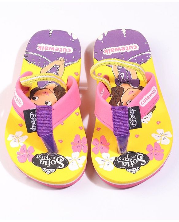 Cute Walk by Babyhug Flip Flops With Back Strap Sofia The First Print - Yellow