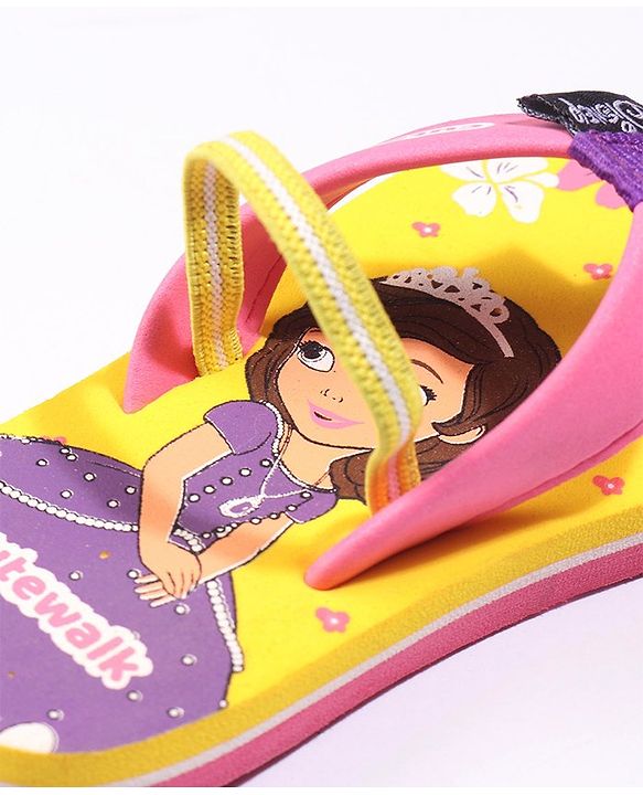 Cute Walk by Babyhug Flip Flops With Back Strap Sofia The First Print - Yellow