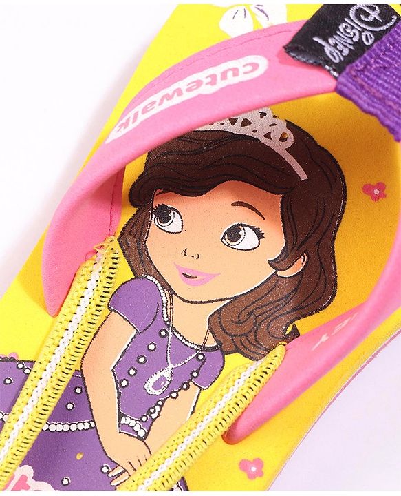 Cute Walk by Babyhug Flip Flops With Back Strap Sofia The First Print - Yellow