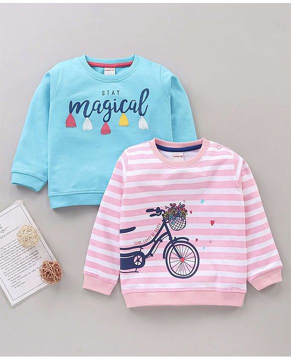 Babyhug Full Sleeves Sweatshirts Printed Pack of 2- Blue Pink