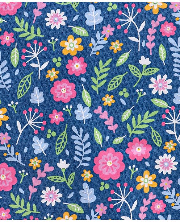 Babyhug Cotton Knit Full Sleeves Hooded Sweat Jacket Floral Print - Blue