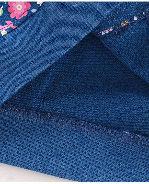 Babyhug Cotton Knit Full Sleeves Hooded Sweat Jacket Floral Print - Blue