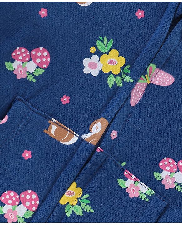 Babyhug Cotton Knit Full Sleeves Hooded Jacket Floral Print - Blue