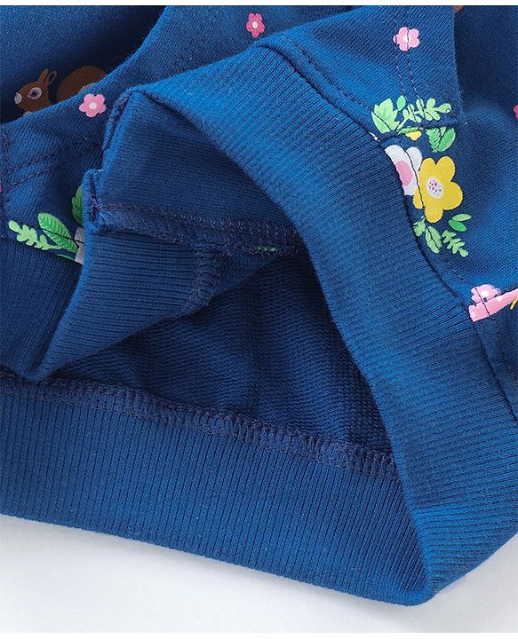Babyhug Cotton Knit Full Sleeves Hooded Jacket Floral Print - Blue