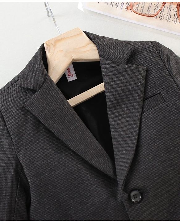 Babyhug Full Sleeves Party Wear Woven Blazer Solid- Black