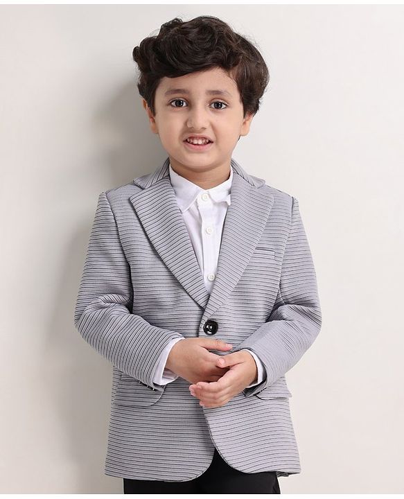 Babyhug Party Wear Full Sleeves Striped Blazer - Grey