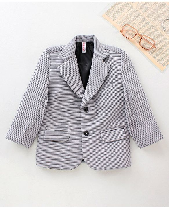 Babyhug Party Wear Full Sleeves Striped Blazer - Grey