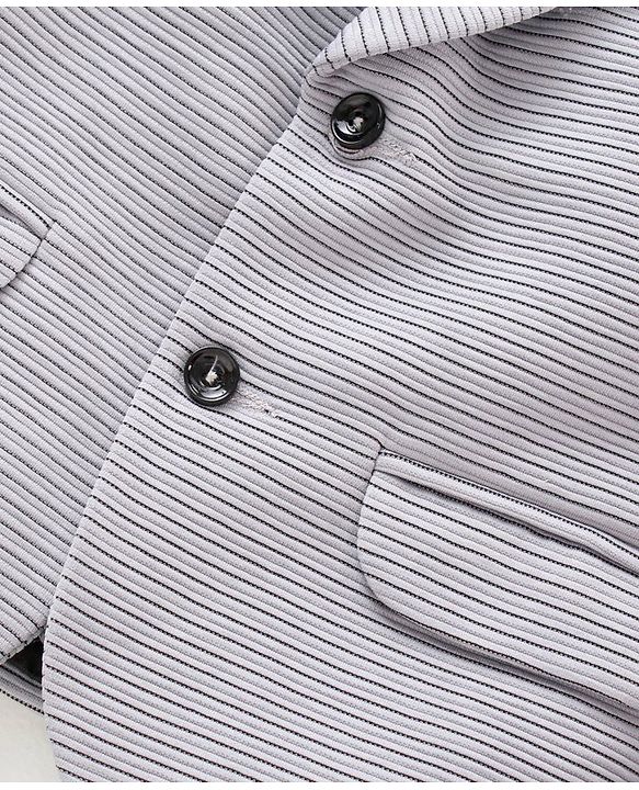 Babyhug Party Wear Full Sleeves Striped Blazer - Grey