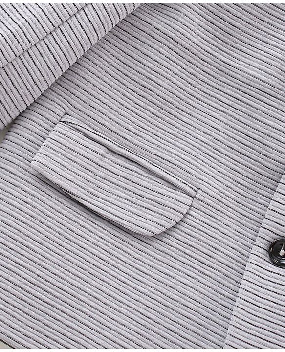 Babyhug Party Wear Full Sleeves Striped Blazer - Grey