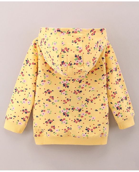 Babyhug Full Sleeves Hooded Sweat Jacket Floral Print & Applique - Yellow