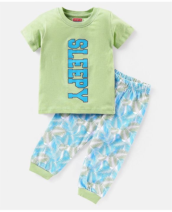 Babyhug Half Sleeves Cotton Night Suit Multiprint - Green Blue