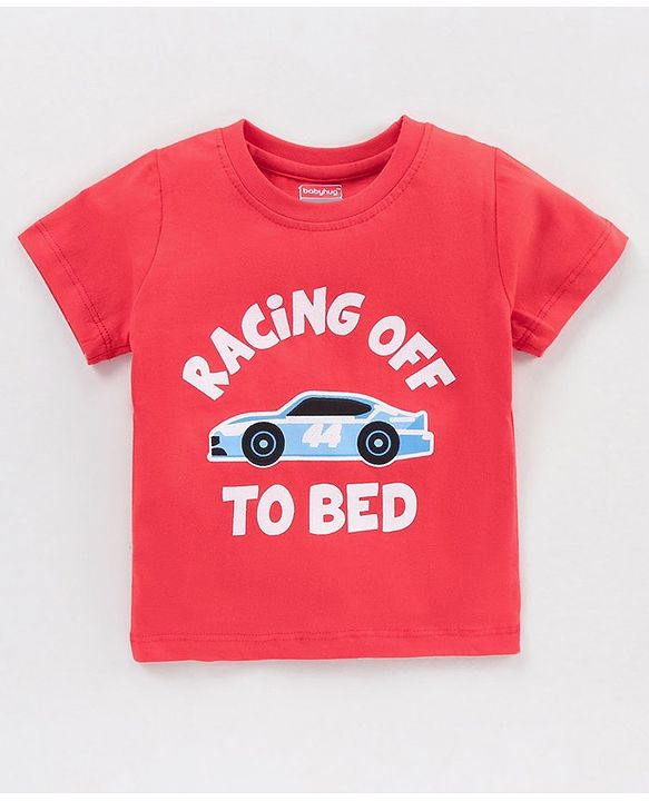 Babyhug Half Sleeves Printed T-Shirt & Pyjama Set - Red