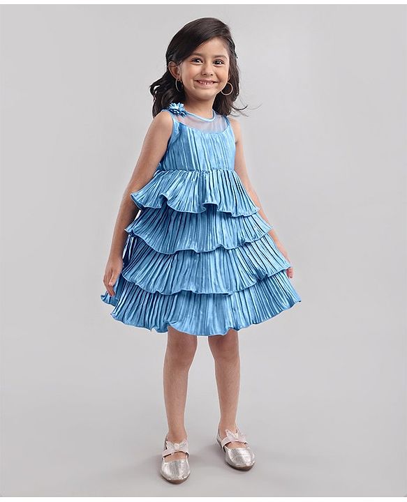 Babyhug Woven Sleeveless Ruffled Party Frock Corsage - Blue