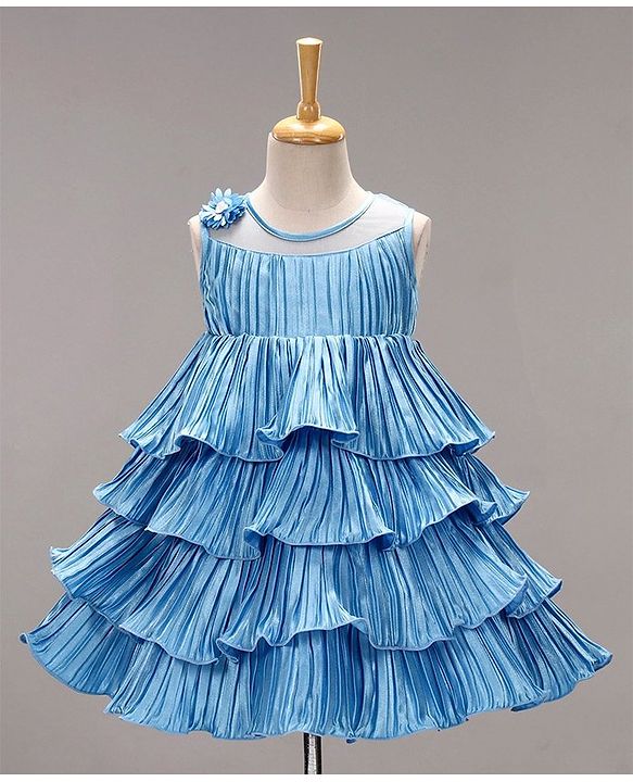 Babyhug Woven Sleeveless Ruffled Party Frock Corsage - Blue