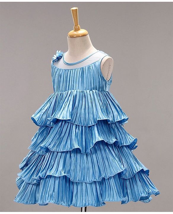 Babyhug Woven Sleeveless Ruffled Party Frock Corsage - Blue