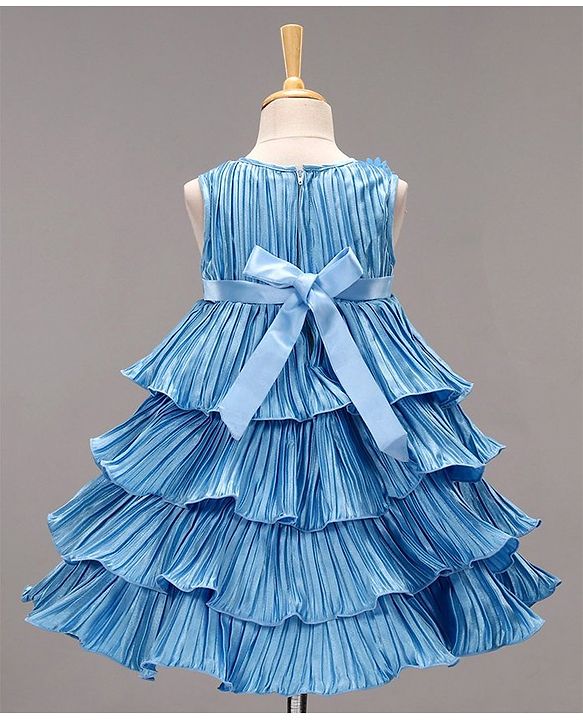 Babyhug Woven Sleeveless Ruffled Party Frock Corsage - Blue