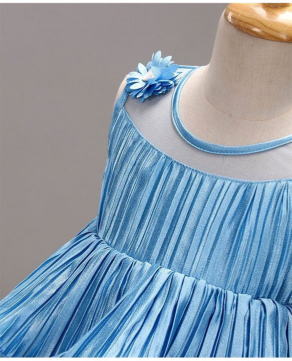 Babyhug Woven Sleeveless Ruffled Party Frock Corsage - Blue