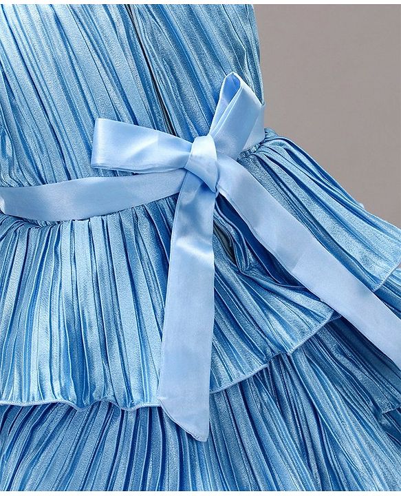 Babyhug Woven Sleeveless Ruffled Party Frock Corsage - Blue