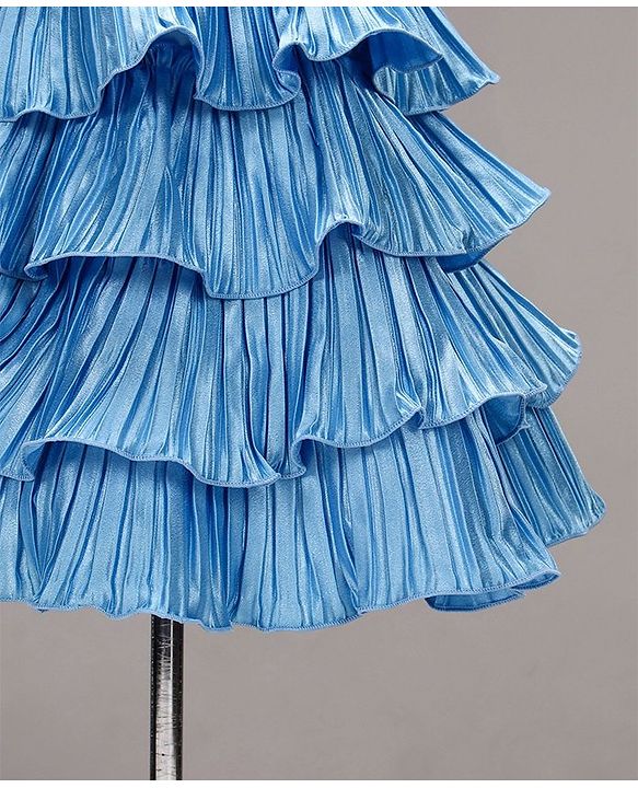 Babyhug Woven Sleeveless Ruffled Party Frock Corsage - Blue