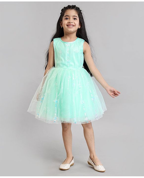 Babyhug Sleeveless Party Wear Sequinned Frock - Green