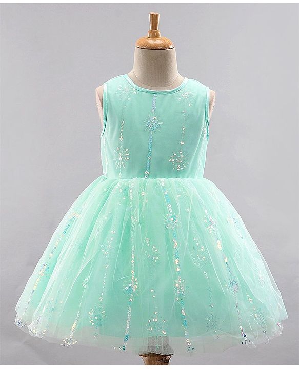 Babyhug Sleeveless Party Wear Sequinned Frock - Green