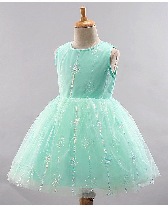Babyhug Sleeveless Party Wear Sequinned Frock - Green