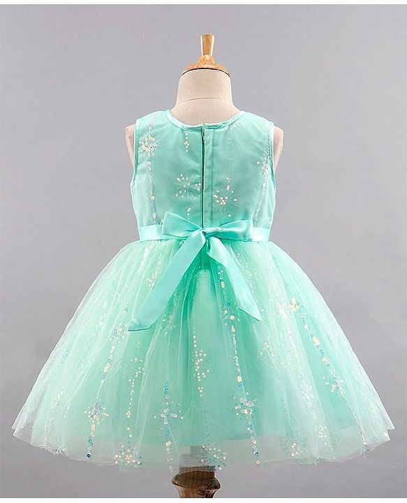 Babyhug Sleeveless Party Wear Sequinned Frock - Green