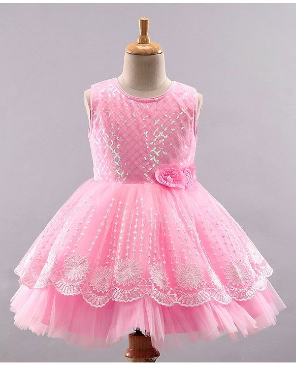 Babyhug Sleeveless Party Wear Sequinned Frock - Pink