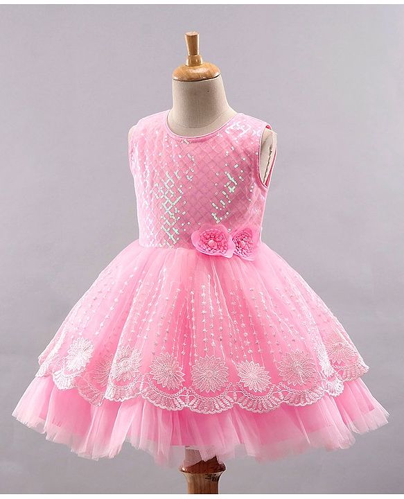 Babyhug Sleeveless Party Wear Sequinned Frock - Pink