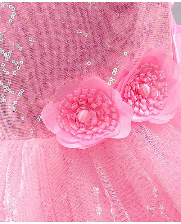 Babyhug Sleeveless Party Wear Sequinned Frock - Pink