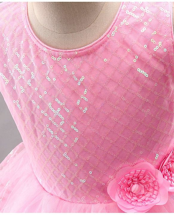 Babyhug Sleeveless Party Wear Sequinned Frock - Pink