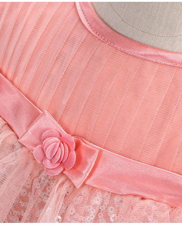 Babyhug Flutter Sleeves Party Wear Sequined Frock - Peach