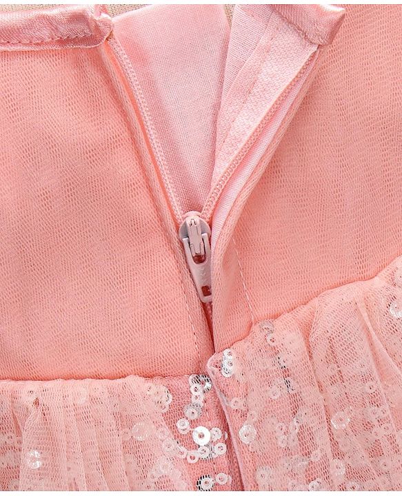 Babyhug Flutter Sleeves Party Wear Sequined Frock - Peach