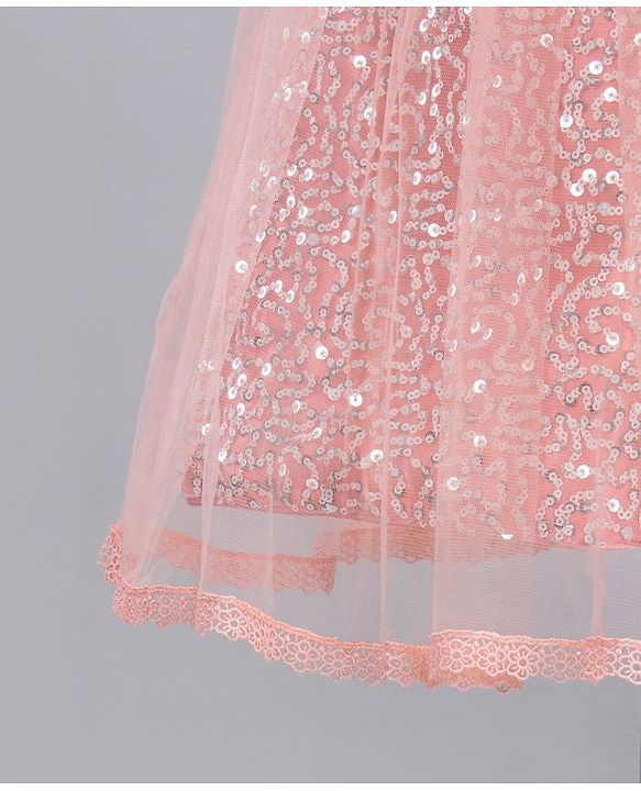 Babyhug Flutter Sleeves Party Wear Sequined Frock - Peach
