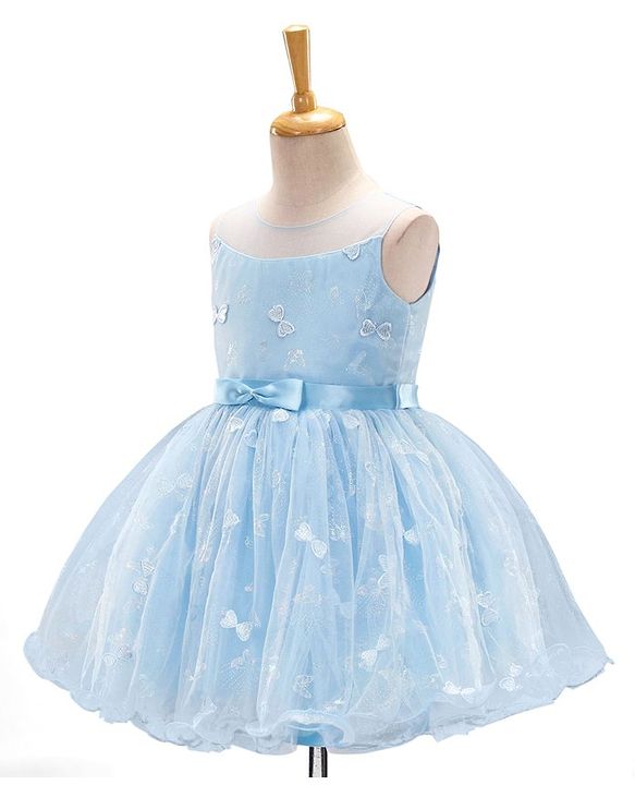 Babyhug Sleeveless Sequin Party Frock With Bow - Frozen Blue