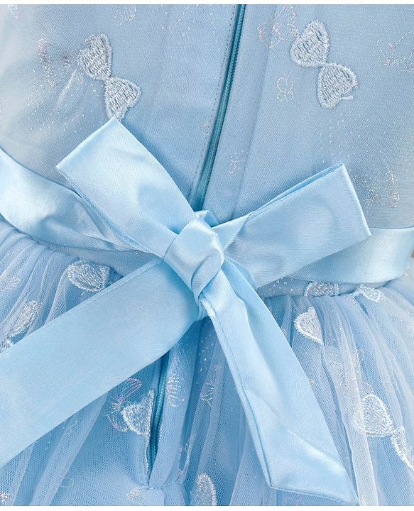 Babyhug Sleeveless Sequin Party Frock With Bow - Frozen Blue