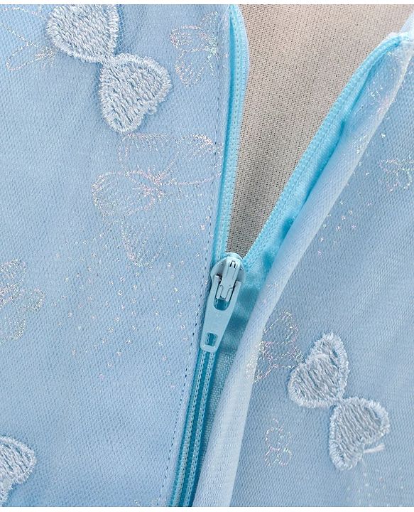 Babyhug Sleeveless Sequin Party Frock With Bow - Frozen Blue