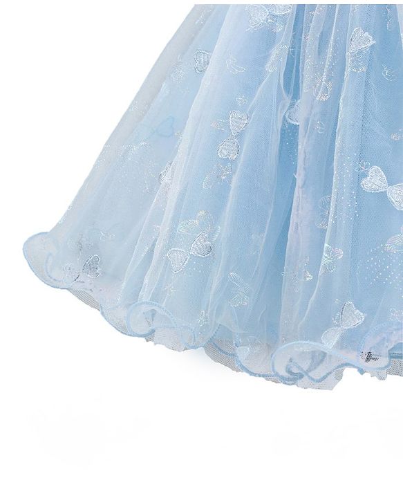 Babyhug Sleeveless Sequin Party Frock With Bow - Frozen Blue