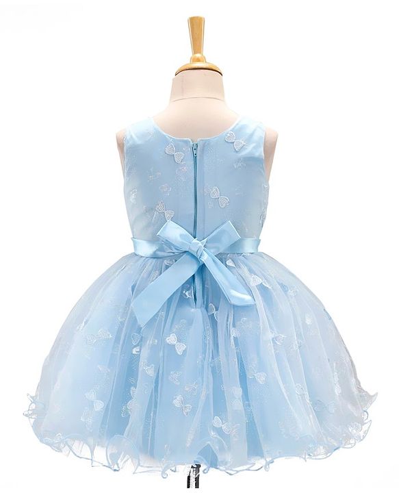 Babyhug Sleeveless Sequin Party Frock With Bow - Frozen Blue