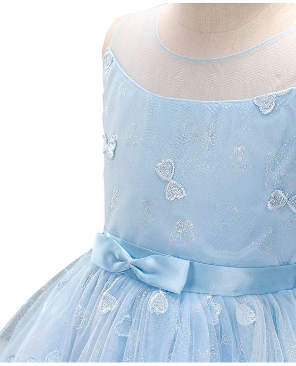 Babyhug Sleeveless Sequin Party Frock With Bow - Frozen Blue