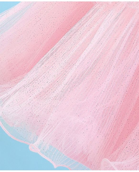 Babyhug Sleeveless Sequinned Party Wear Layered Frock Bow Applique- Pink