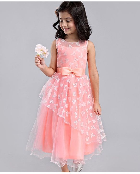 Babyhug Sleeveless Party Wear Shimmered Frock - Peach