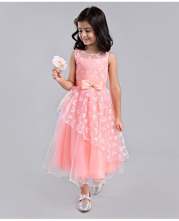 Babyhug Sleeveless Party Wear Shimmered Frock - Peach