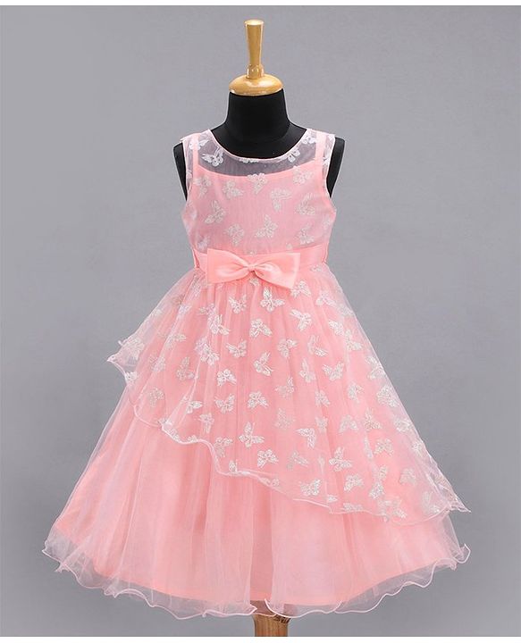 Babyhug Sleeveless Party Wear Shimmered Frock - Peach