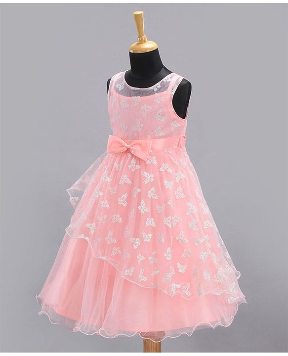 Babyhug Sleeveless Party Wear Shimmered Frock - Peach